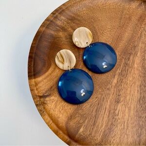 4/$15 Bold Navy Blue Marble Cream Acrylic Drop Earrings